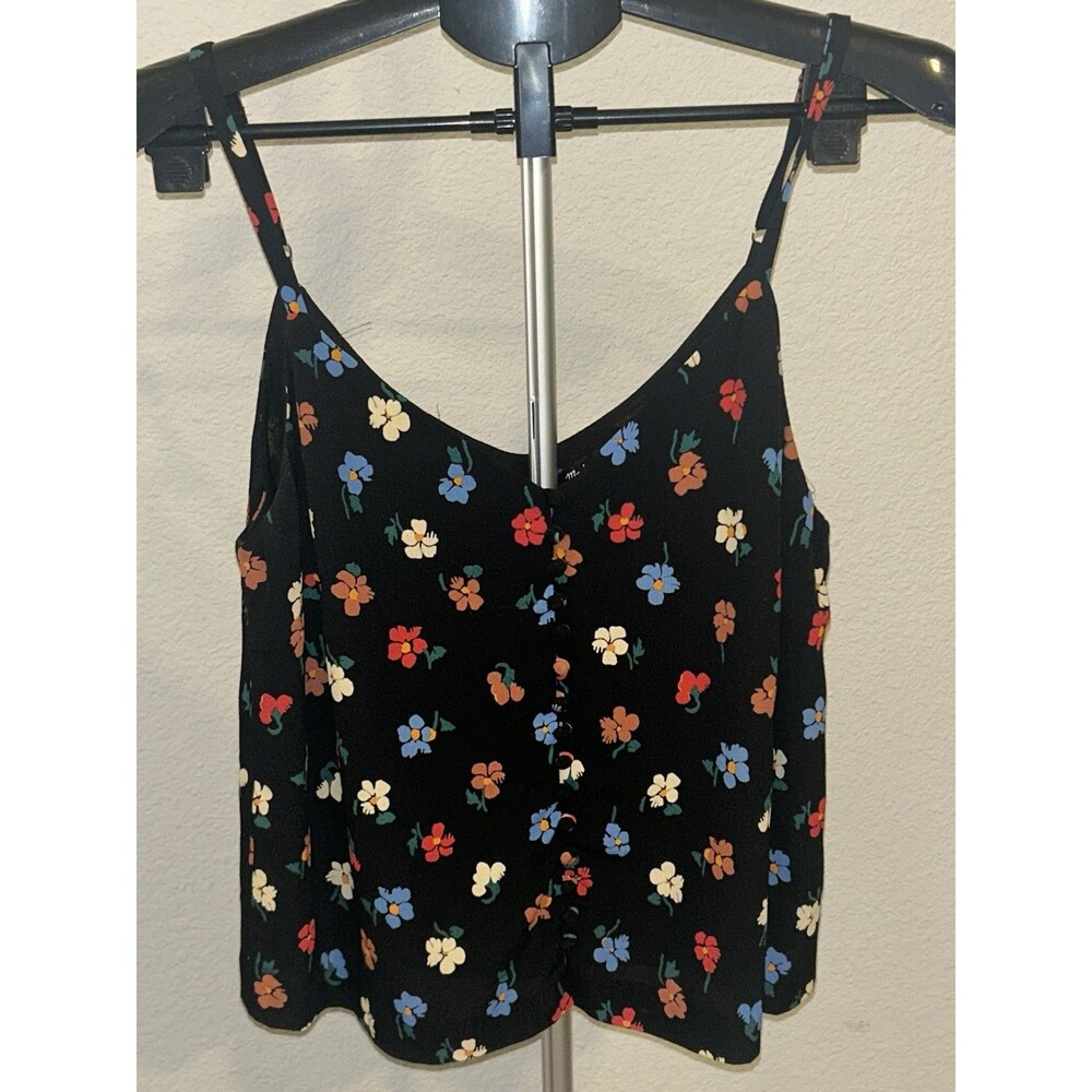 Madewell Boho Flowers Button Down Cami Top Blouse Viscose Floral Size 4 Black